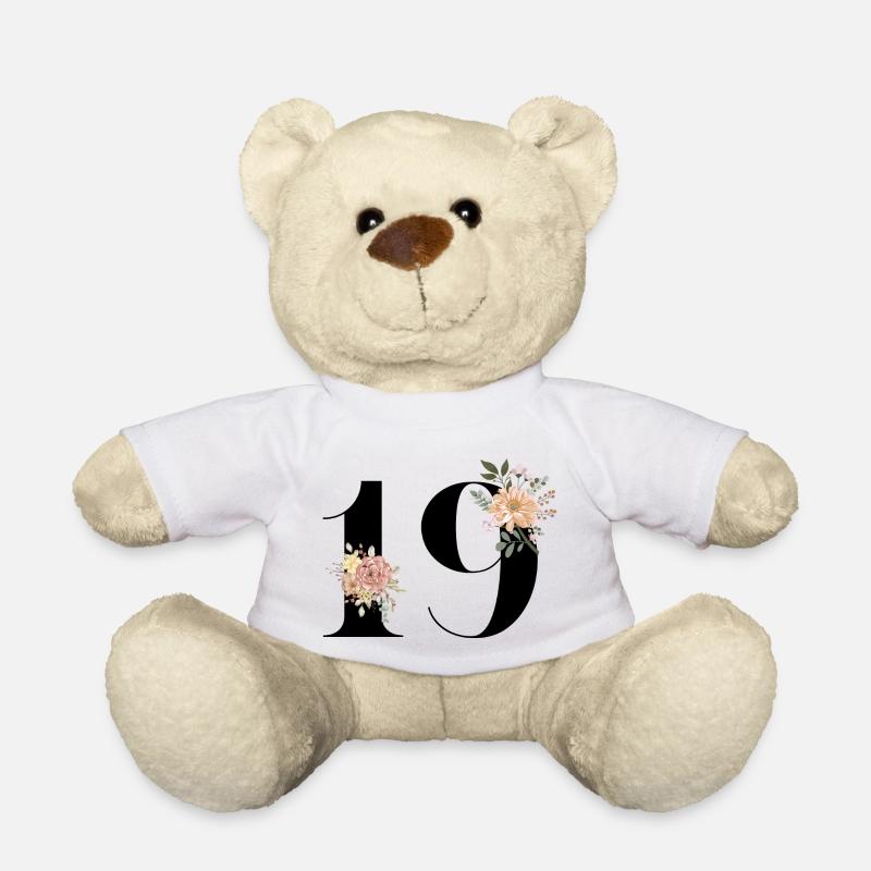 19e anniversaire fleuris (Cadeau de 19 ans) - Nounours - blanc
