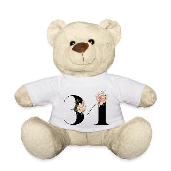 34th Anniversary Flowers (Gift of 34 years) - Teddy Bear - white - Front