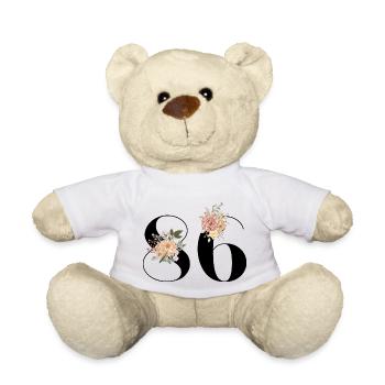 86e anniversaire fleuris (Cadeau de 86 ans) - Nounours - blanc - Devant