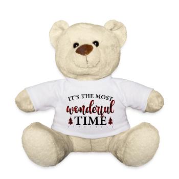 Purpurroter karierter Schriftzug auf Schwarz - Teddy - Weiß - Vorne