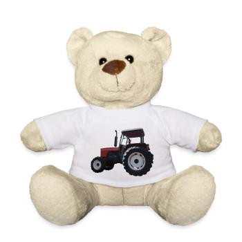 Red Tractor Illustration Kids Gift Idea - Teddy Bear - white - Front