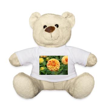 Yellow Dahlia Blossom Flower Poster - Teddy Bear - white - Front