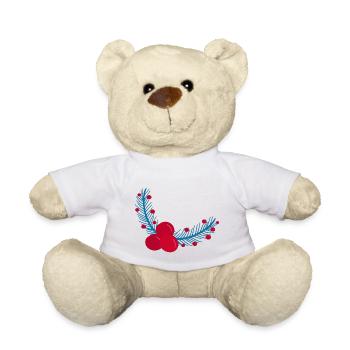 Feuilles et baies de houx de Noël1 - Nounours - blanc - Devant