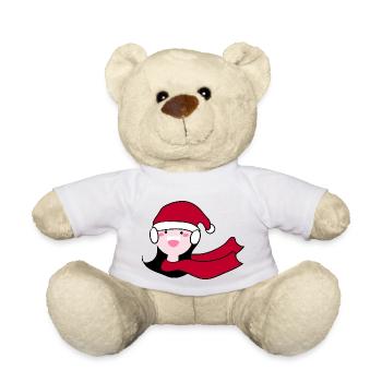 Fille heureuse dans le chapeau de Père Noël - Nounours - blanc - Devant