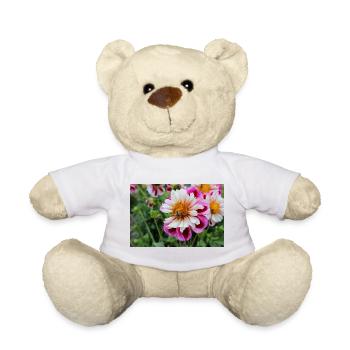 Bee, Honey Stage on Colorful Flower, Dahlia - Teddy Bear - white - Front