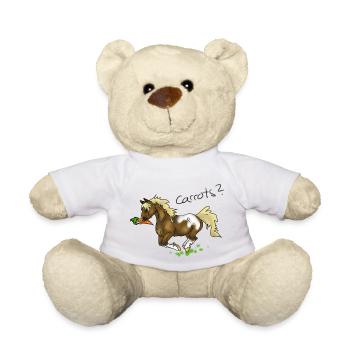 Carrots? Rennendes Pony mit Karotte im Maul - Teddy - Weiß - Vorne