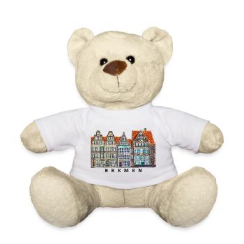 Bremen, Deutschland, Zeichnung Häuser Marktplatz - Teddy - Weiß - Vorne
