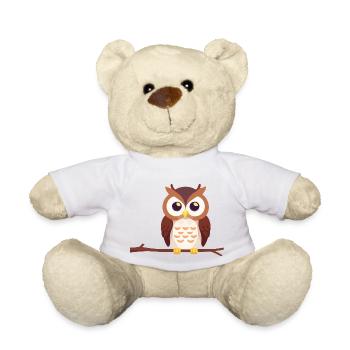 Eagle Owl Owl Bird on Branch - Teddy Bear - white - Front