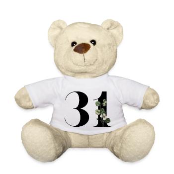 Numéro 31 floral vert - 31e anniversaire floral - Nounours - blanc - Devant