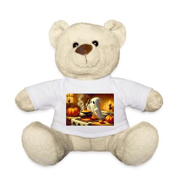 Geist steht am Herd und kocht Kürbissuppe - Teddy - Weiß - Vorne