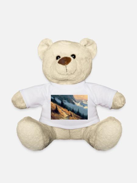 Poster Illustration Paysage de Montagne - Nounours - blanc