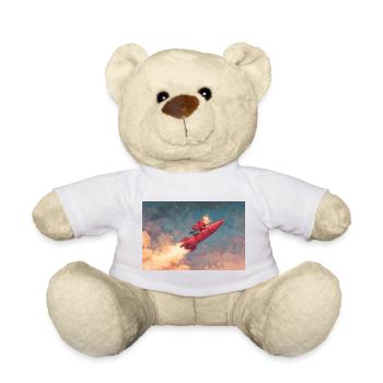 Whimsical Rocket Ride Illustration - Teddy Bear - white - Front
