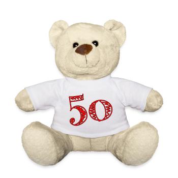 50. 50 ANS. 50e ANNIVERSAIRE. ANNIVERSAIRE 50 ANS. - Nounours - blanc - Devant