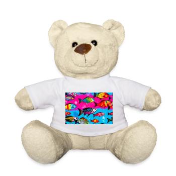 Colorful Fish on Bright Backgrounds - Teddy Bear - white - Front