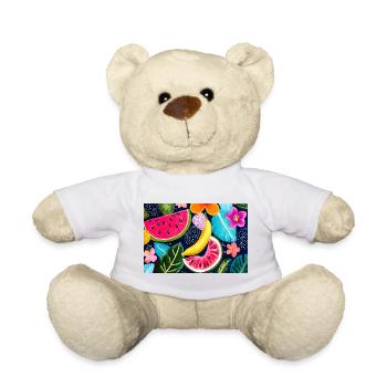 Exotic Fruits and Tropical Flowers Pattern - Teddy Bear - white - Front