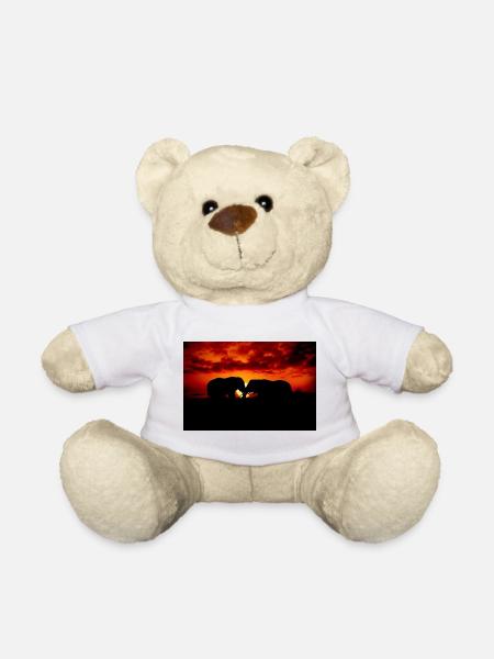 Silhouetted Elephants at Sunset - Teddy Bear - white