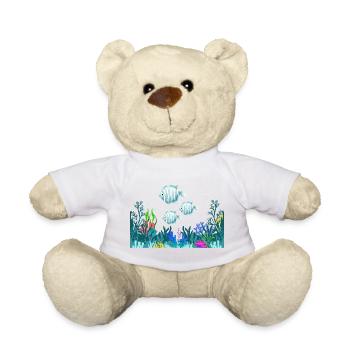 Meeresboden und Trio blauer Fische - Teddy - Weiß - Vorne