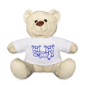 2 Raupen Wurm Glücklich Essend Pizza Wurst Essen - Teddy - Weiß - Vorne