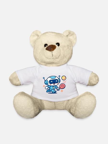 Kawaii Futuristic Blue Tennis Robot - Teddy Bear - white