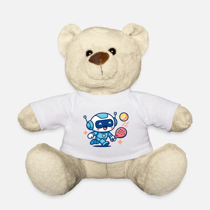 Kawaii Futuristic Blue Tennis Robot - Teddy Bear - white
