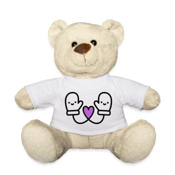 Süße Handschuhe mit Herz | Winter Liebe - Teddy - Weiß - Vorne