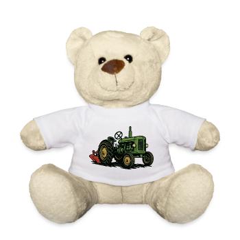 Green tractor in the light of agriculture - Teddy Bear - white - Front