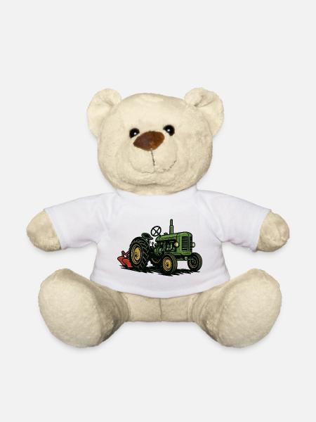 Green tractor in the light of agriculture - Teddy Bear - white