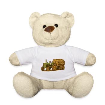 Green tractor with timber bed - Teddy Bear - white - Front