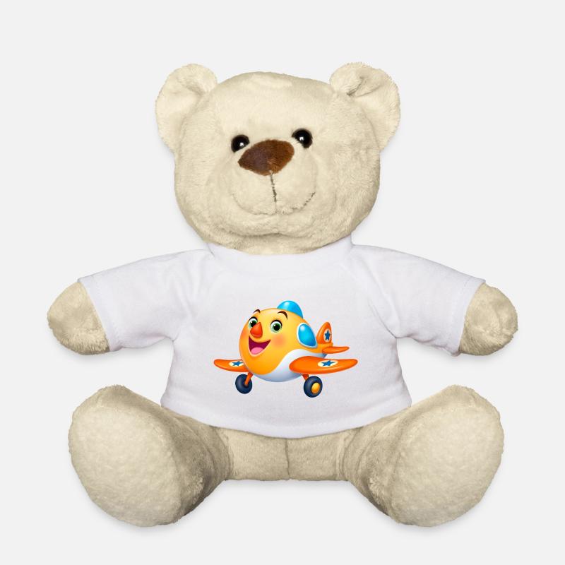 Cute Kids Airplane Cartoon – Airplane - Teddy Bear - white