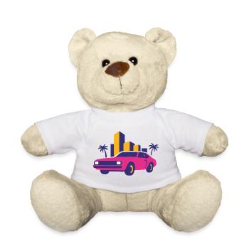 Retro Neon Skyline Limousine - Teddy Bear - white - Front