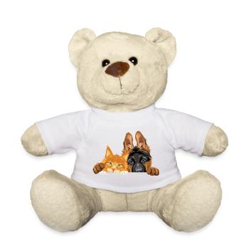 Petit chiot Berger allemand mignon et chat Maine Coon - Nounours - blanc - Devant