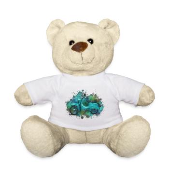 Green East German moped Schwalbe watercolor – Retro - Teddy Bear - white - Front