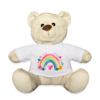 Rainbow Love – Sweet Children's Watercolor - Teddy Bear - white - Front