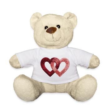 Zwei Valentinstagsherzen bestickten Look (gedruckt) - Teddy - Weiß - Vorne