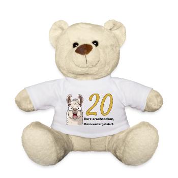 20th birthday – briefly frightened, then celebrated - Teddy Bear - white - Front