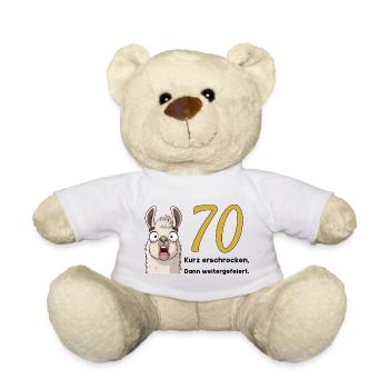 70th birthday – briefly frightened, then celebrated - Teddy Bear - white - Front