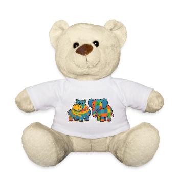 Bunte Elefanten-Nilpferd-Haustiere - Teddy - Weiß - Vorne