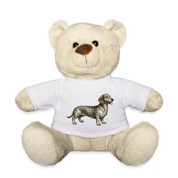 Dachshund Vintage Illustration - Teddy Bear - white - Front