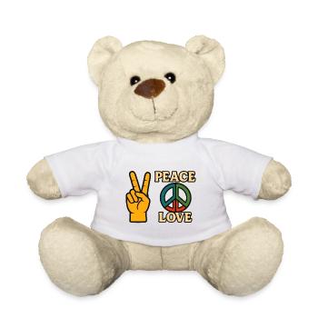 Peace and Love Icon Friedens-Tee - Teddy - Weiß - Vorne