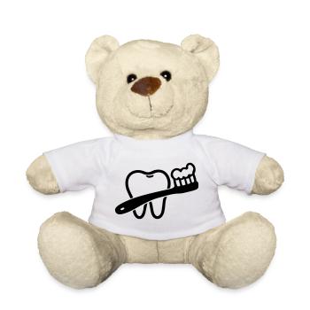 Zahn mit Zahnbürste Symbol Schwarz - Teddy - Weiß - Vorne