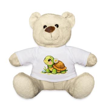Turtle with Flower Cartoon - Teddy Bear - white - Front