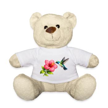 Hummingbird on the red hibiscus - Teddy Bear - white - Front
