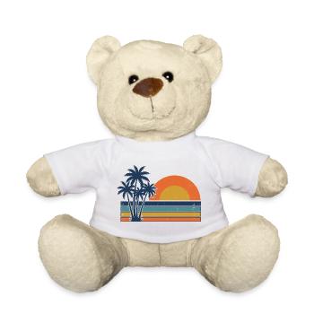 Retro Sunset Palm Trees Summer Beach - Teddy Bear - white - Front