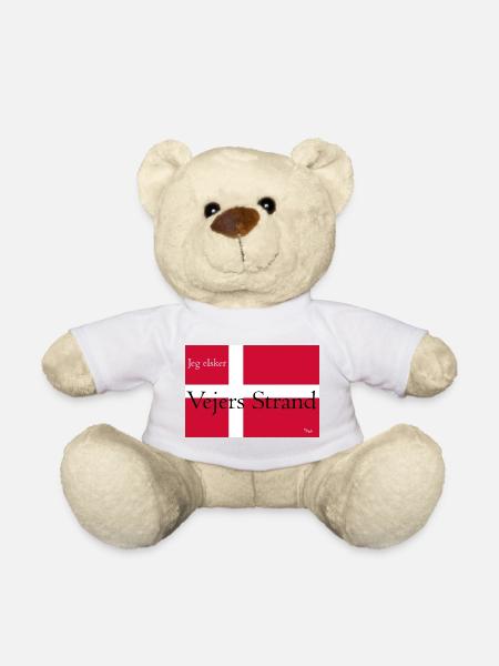 Jeg elsker Vejers Strand auf dänischer Flagge - Teddy - Weiß