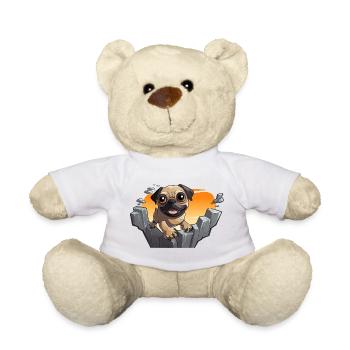 Pug am Felsen beim Sonnenuntergang - Teddy - Weiß - Vorne