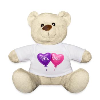 Heart balloons Mr and Mrs - Teddy Bear - white - Front