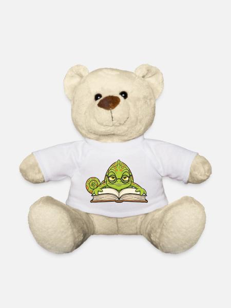 Chamäleon-Leser-Brillenbuch-Maskottchen-Cartoon - Teddy - Weiß
