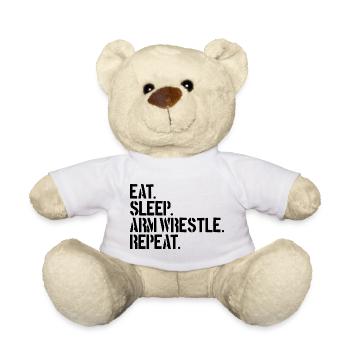 Manger, dormir, faire du bras de fer, répéter, bras de fer - Nounours - blanc - Devant