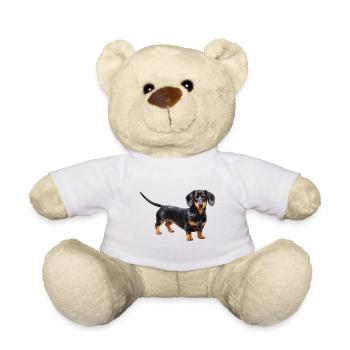 Schwarzer Dackel mit roten Akzenten - Teddy - Weiß - Vorne