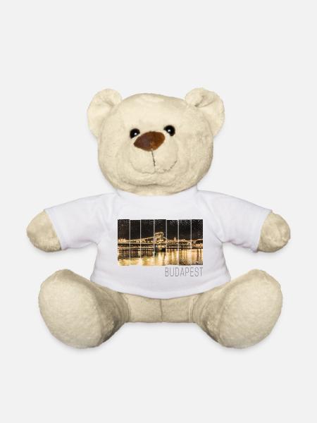 Budapest Kettenbrücke in Ungarn bei Nacht Souvenir - Teddy - Weiß